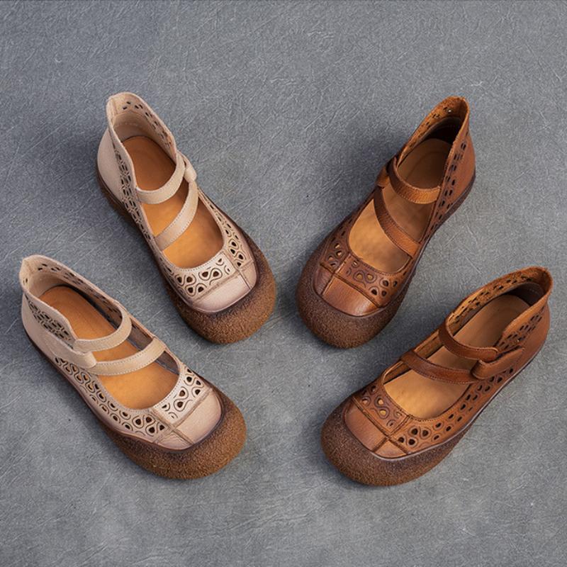 Johnature Полые дышащие сандалии из натуральной кожи, удобная универсальная женская обувь на мягкой подошве в стиле ретро