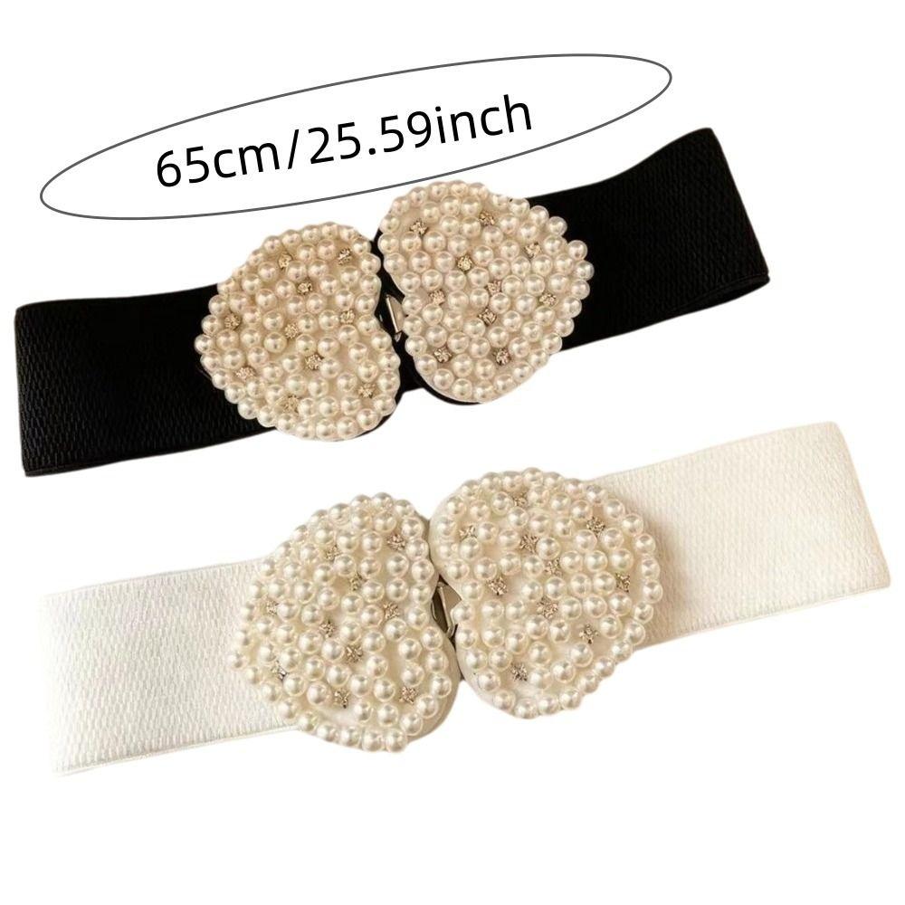 Buckle Pearl Elastic Waistband Heart-shaped Wide Waistband Lovely Stretch Belt Matching Dress
