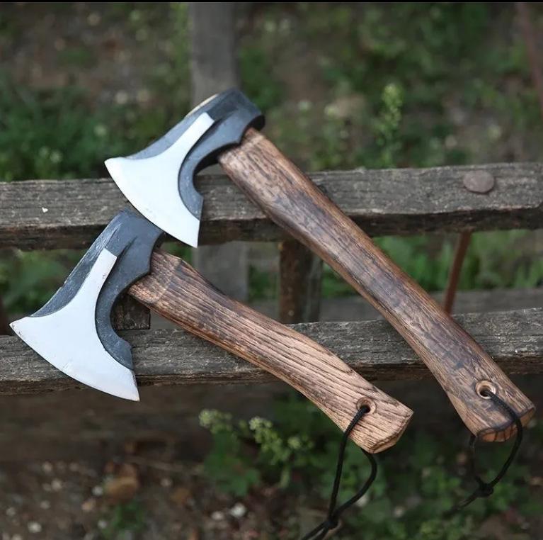 Hand-Forged Long-Handled Camping Axe for Wood Splitting and Firewood Cutting