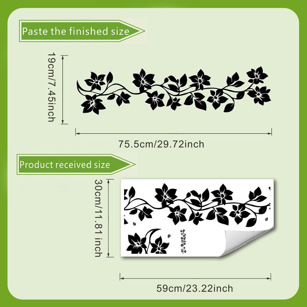 Minimalist Black Floral Vine Glass Stickers, Bathroom Door and Window Decorative Stickers