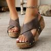Fashion Fashion Cross Strap Platform Sandals for Women Plus Size Back Buckle Wedge Sandal Woman New Style Rivet Non-Slip Sandalias Mujer