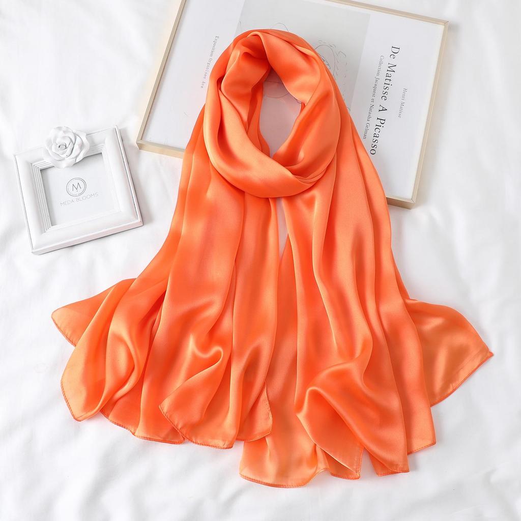 Women's Extra Long Monochrome Silk Scarf - Perfect Sunshade Shawl for Spring, Summer, and Autumn Travel