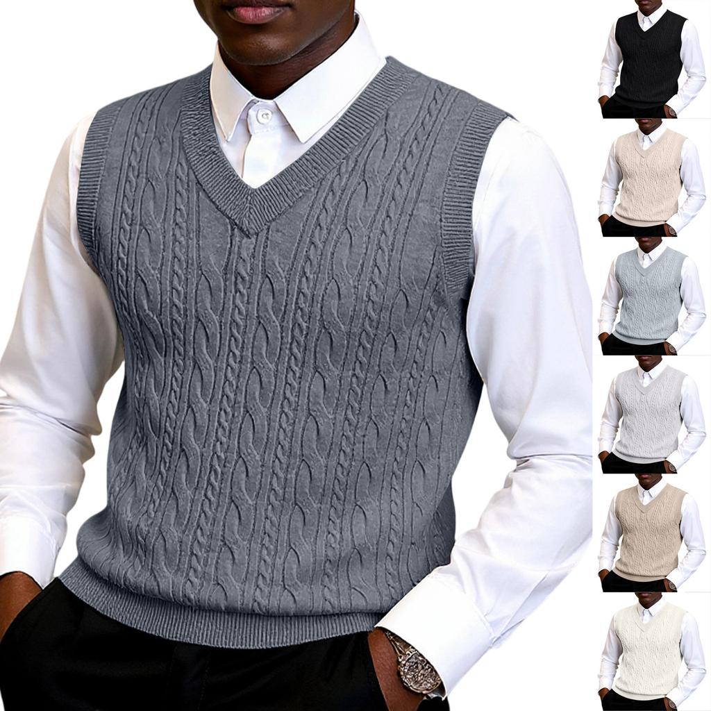 Men's V-Neck Thickened Knitting Sleeveless Sweater Vest