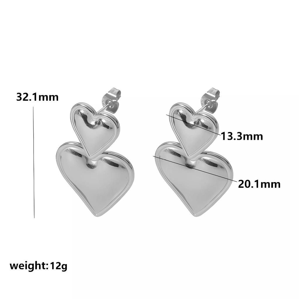 Spot European & American Style 18k Gold Love Pendant Double Heart Stainless Steel Earrings