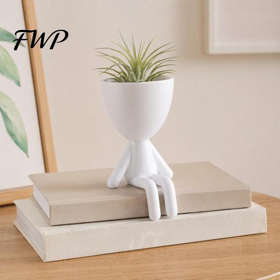 Indoor Plant Pot Ornament 3D Printed Sitting Human Figure Succulents Planter, 2-in-1 Desktop & Decor Ornament, Matte Finish Small Flowerpot