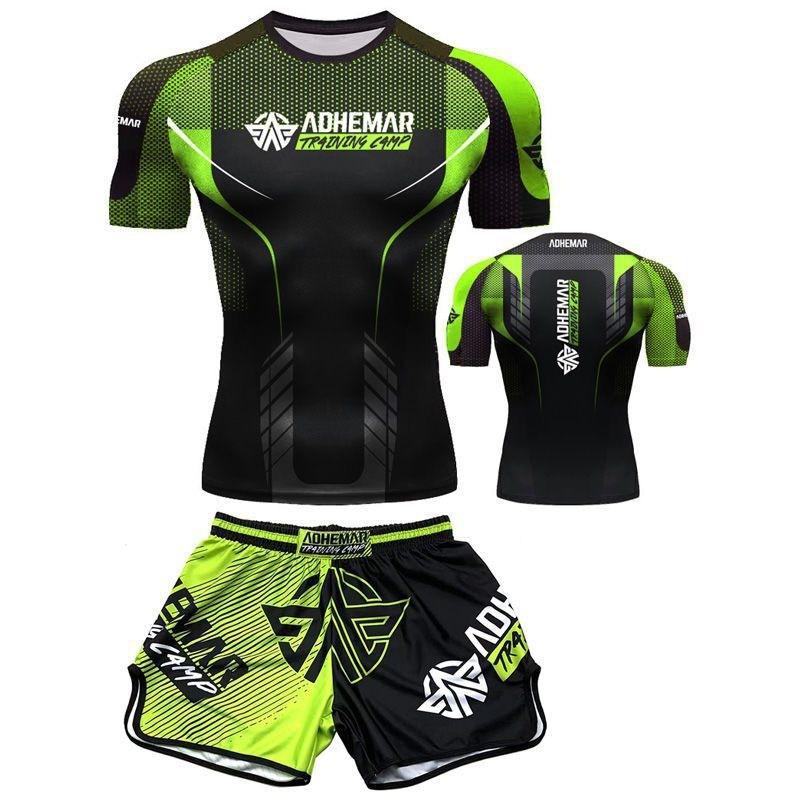 Martial Arts Training Set Mens Quick Dry Boxing Muay Thai Short Sleeve T-Shirt Shorts Sparring Fitness