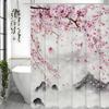 Китайская живопись тушью Пейзаж с цветущим персиком Занавеска для душа, Декоративная занавеска для душа для ванной комнаты, Водонепроницаемая занавеска для душа с