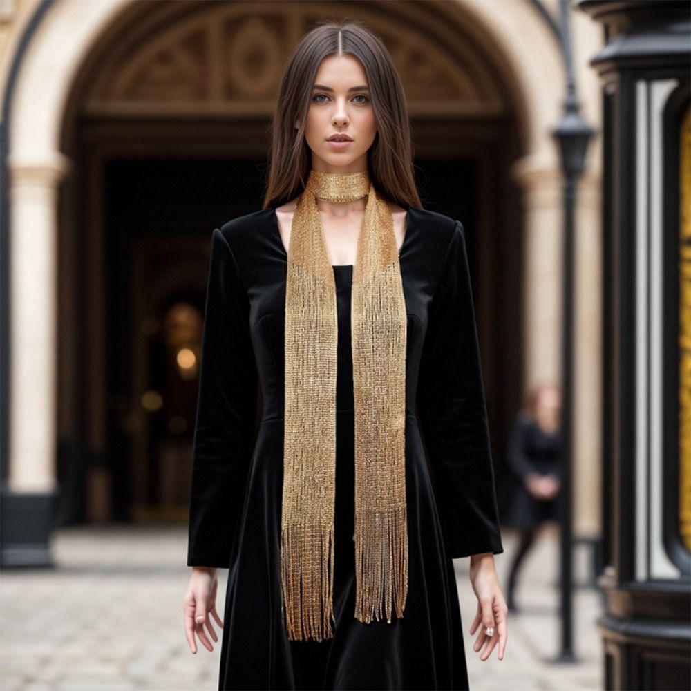 Thin Long Tassel Scarf Vintage Thin Scarf Decoration Neckerchief Trendy Neckwear Scarf