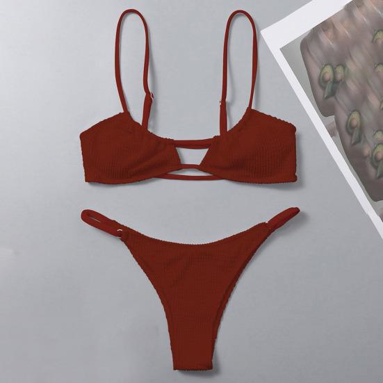 Женский комплект купальников из 2 шт./компл., однотонный купальник на тонких бретельках с открытой спиной и высокой талией, мягкий быстросохнущий женский купальный костюм, комплект бикини