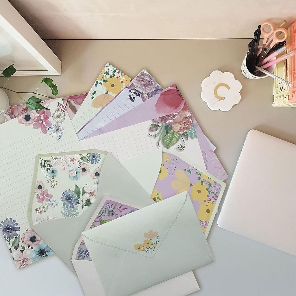 Набор стационарной бумаги и конвертов SCStyle Содержит 48 Листов Письменной Бумаги 5.9x7.7 Дюйма + 24 Шт. Милых Конвертов A6 4x6 Дюймов на Водной Основе