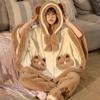 Women's Pajama Set Fleece Winter Warm Loose Ladies Sleepwear Cloak and Pants Hooded Thick Cartoon Cute Pyjama Suit for Female
