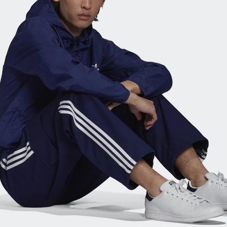 adidas Оригинальные трилистники с логотипом в полоску и эластичной резинкой на талии, прямые вязаные спортивные штаны-карго, осенние мужские брюки, синие H09119