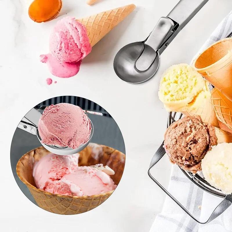 Stainless Steel Ice Cream Scoop with Trigger Fruit Scoop Frozen Yogurt Sundae Ice Cream Ball Spoon Stacks ARI