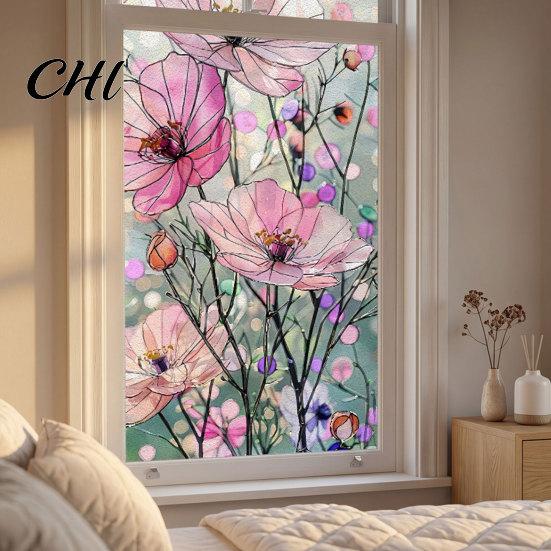 Static Glass Sticker Sticker, Colored Flower Texture Window Film, UV Privacy Film Light Blocking Waterproof Dustproof Decal for Home Decor Decoration