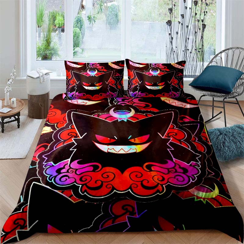 CustomizableAnime Gengar Printed Bedding Set 3 Piece Soft Microfiber Duvet Cover Set Teens Game Room Decor No Sheet No Filling