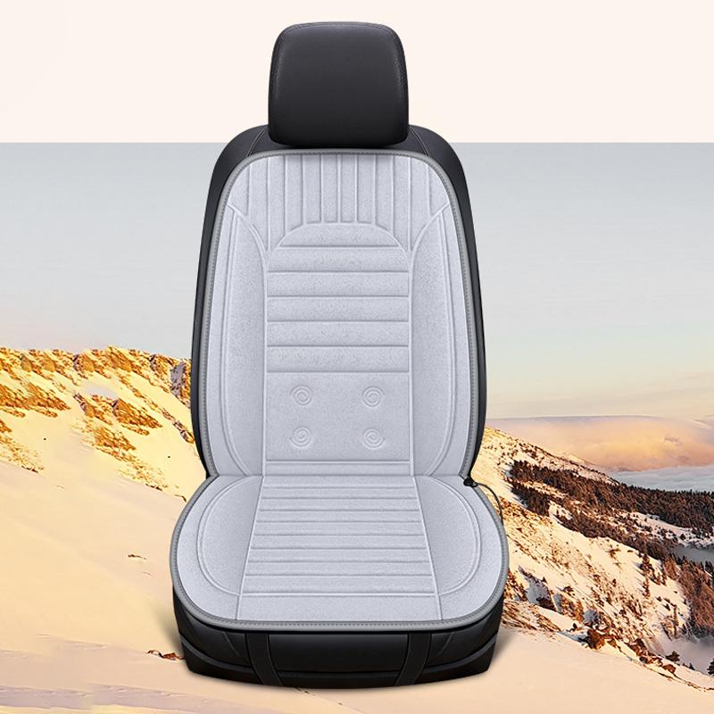 12V Heated Car Seat Cushion Winter Plush Warm Non-slip Breathable Universal Car Front Seat Heater Electric Heating Pads Set