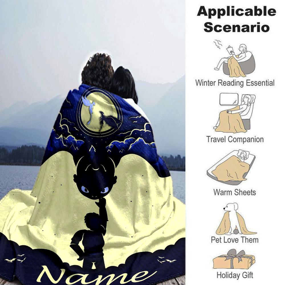 Customiz Name Personality How to Train Your Dragon Toothless Blanket Soft &Warm Sofa Office Bed Travel Lunch Break Blanket, Gift Suitable All Seasons