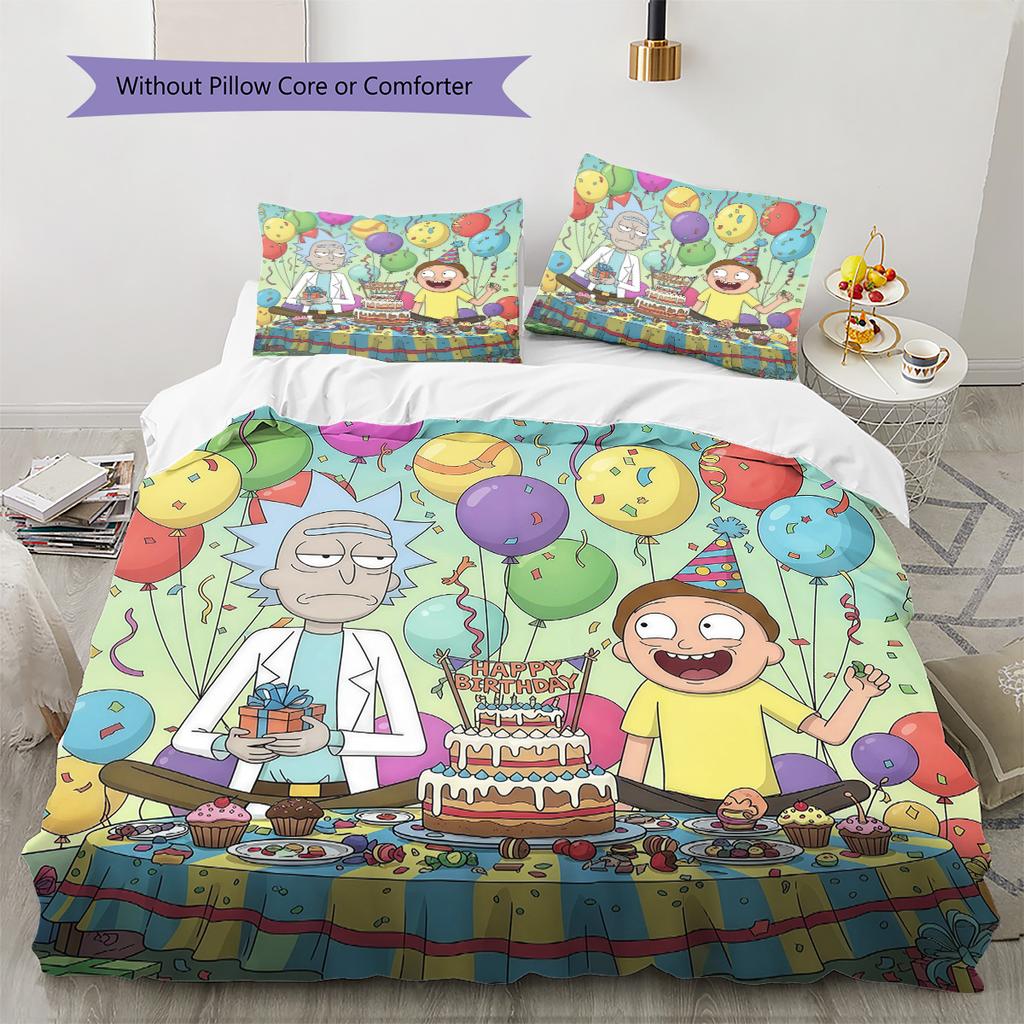 Rick and Morty Pattern Bedding Quilt Set Home Decoration Gift (1 * duvet cover + 2 * pillowcase without core)