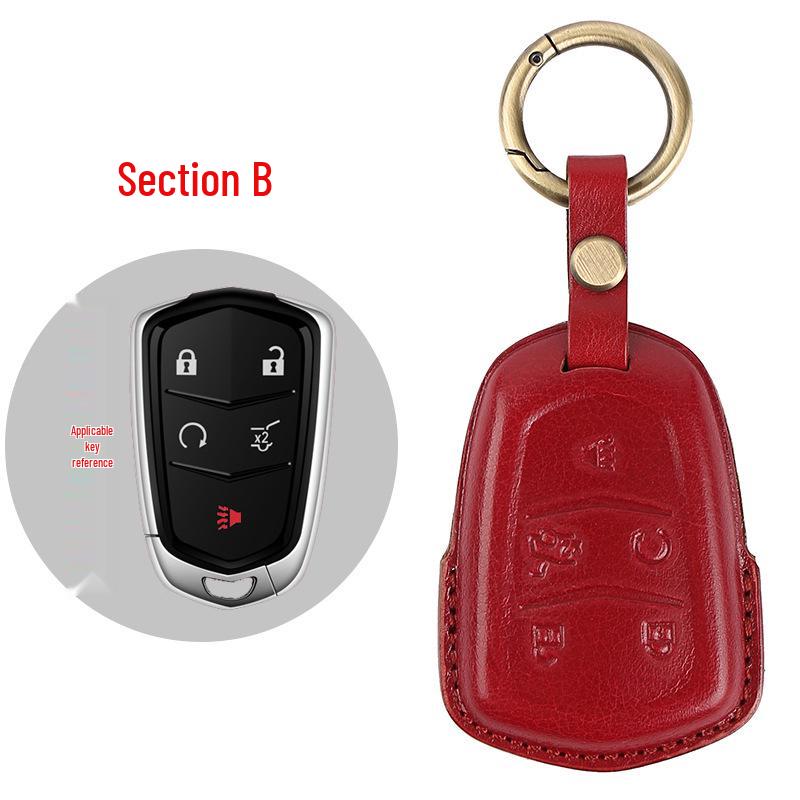 Genuine Leather Key Case for Cadillac CT5/CT4/XT6 - Premium Cowhide Key Holder