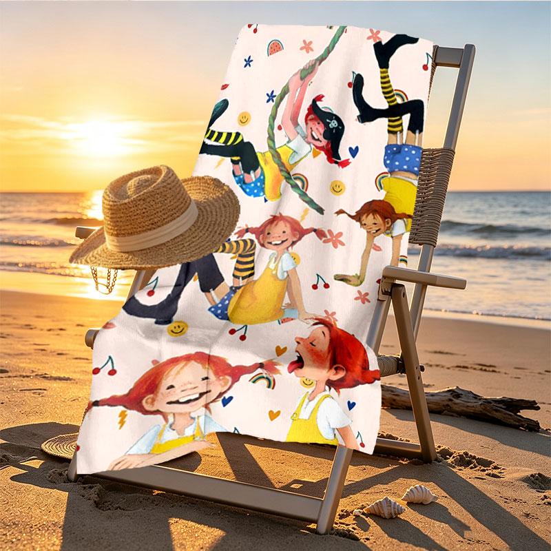Pippi Longstocking Print Beach Towel Design, Soft, Lightweight. for Home Bathroom, Spa, Pool, Yoga, Surfing, Camping, Gift for Family, Friend