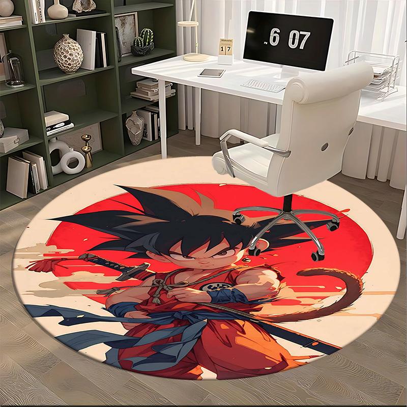 1pc Dragon Ball Z Goku Anime Cartoon Design Round Carpet Office Chair Mat Non-Slip Rug for Home Decor, Festival Gift, All Seasons Use.H102