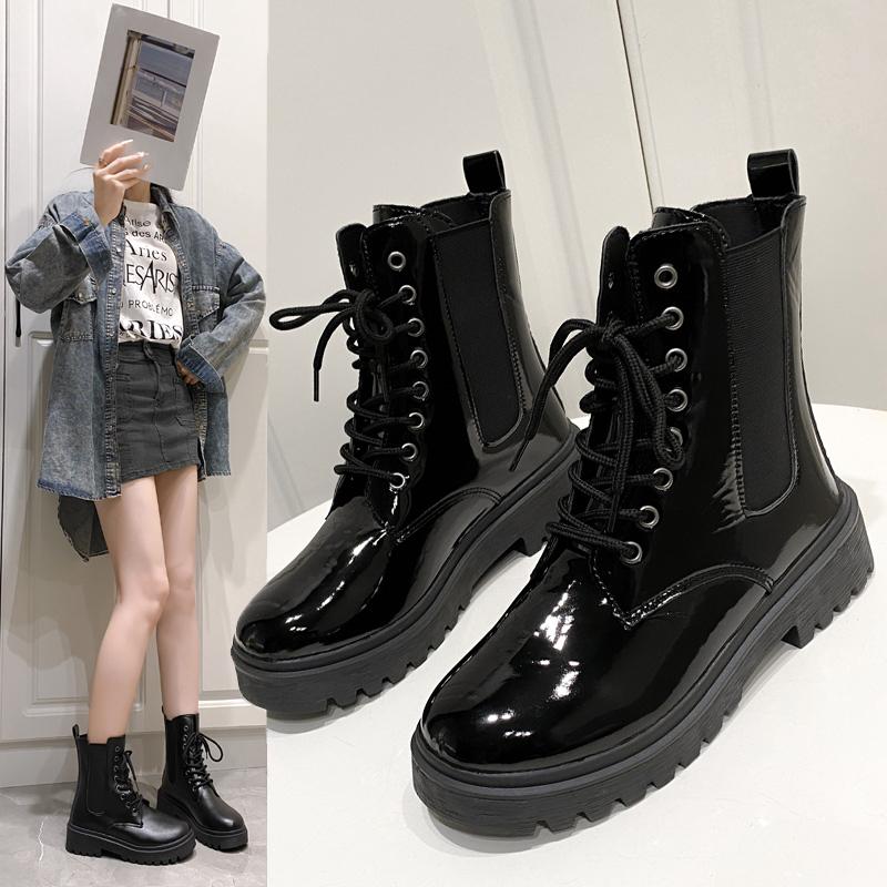 Fashion Women 2024 Autumn New Tooling Boots Lady Anti Slip Waterproof Lace Up Short Boots Students Casual Thick Heel Knight Boots