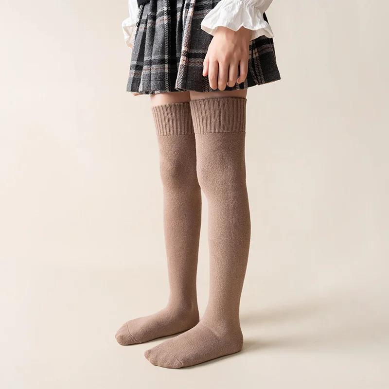 1 пара новых модных носков-чулок для детей, простые однотонные гольфы, осенне-зимние теплые утолщенные носки