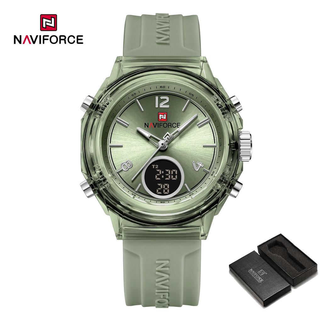 Naviforce Женские часы Кварцевый стрелочный циферблат ЖК-цифровой дисплей Хронограф Люминесцентные Водонепроницаемые Силиконовый ремешок Унисекс Мужские Женские часы NF7109