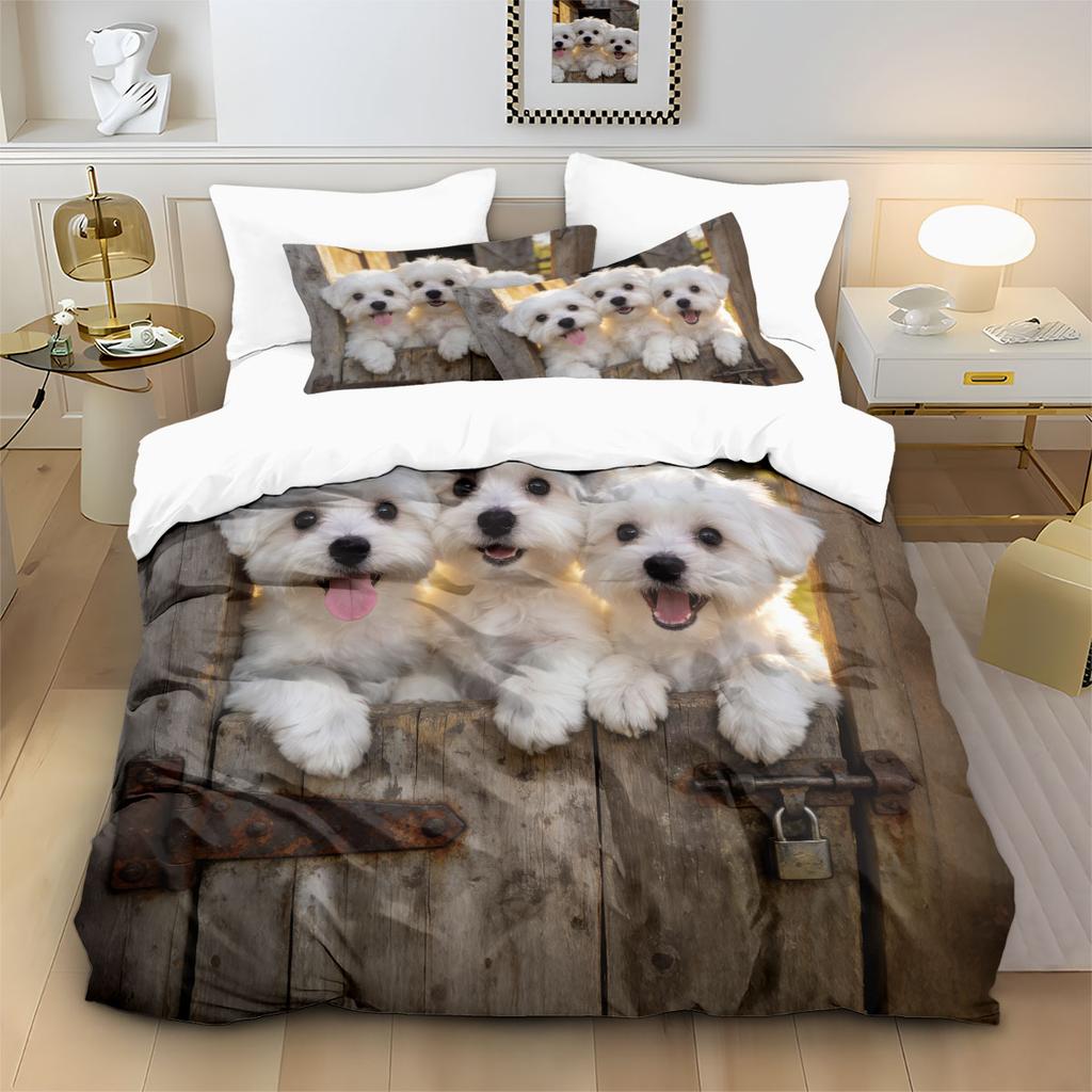 3pcs Cute Puppy Animal Print Soft Coreless Duvet Cover Set, Multi Size Bedroom Bedding Decoration, Machine Washable