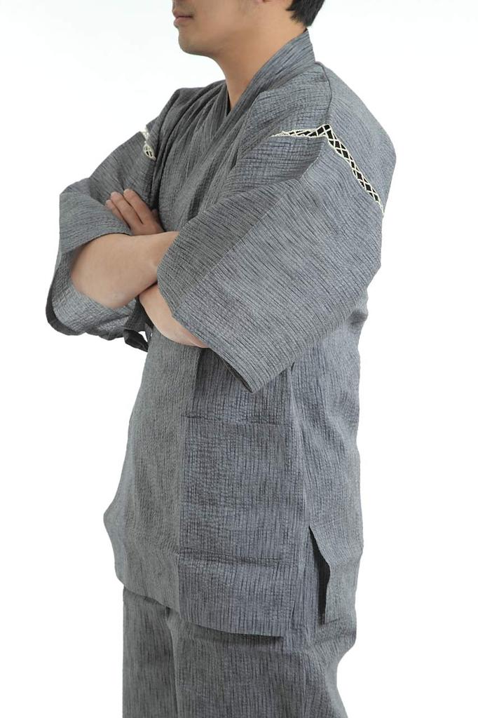 Мужской джинбэй из ткани шиджира Edoten, Прохладная летняя одежда, 100% хлопок, Оригинальный принт в стиле ретро с золотыми рыбками, Светло-серый, Размер M