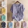 Women's New Fashion Linen Shirt Round Neck Short Sleeve Feather Printed T-shirt Summer Ladies Casual Plus Size Blouse Tops