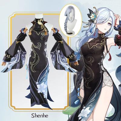 Костюм для косплея Frostflower Dew Shenhe Genshin Impact, униформа для взрослых, парик, аниме, костюмы на Хэллоуин, женский костюм игрового персонажа