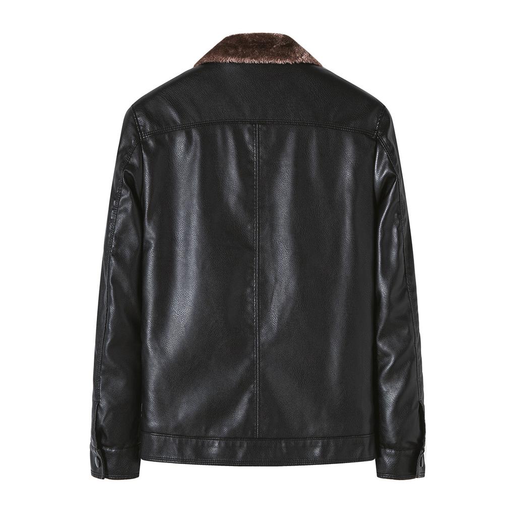 Winter leather jacket men's new middle-aged and elderly lapel collar fleece thickened fur integrated large size men's leather jacket tide