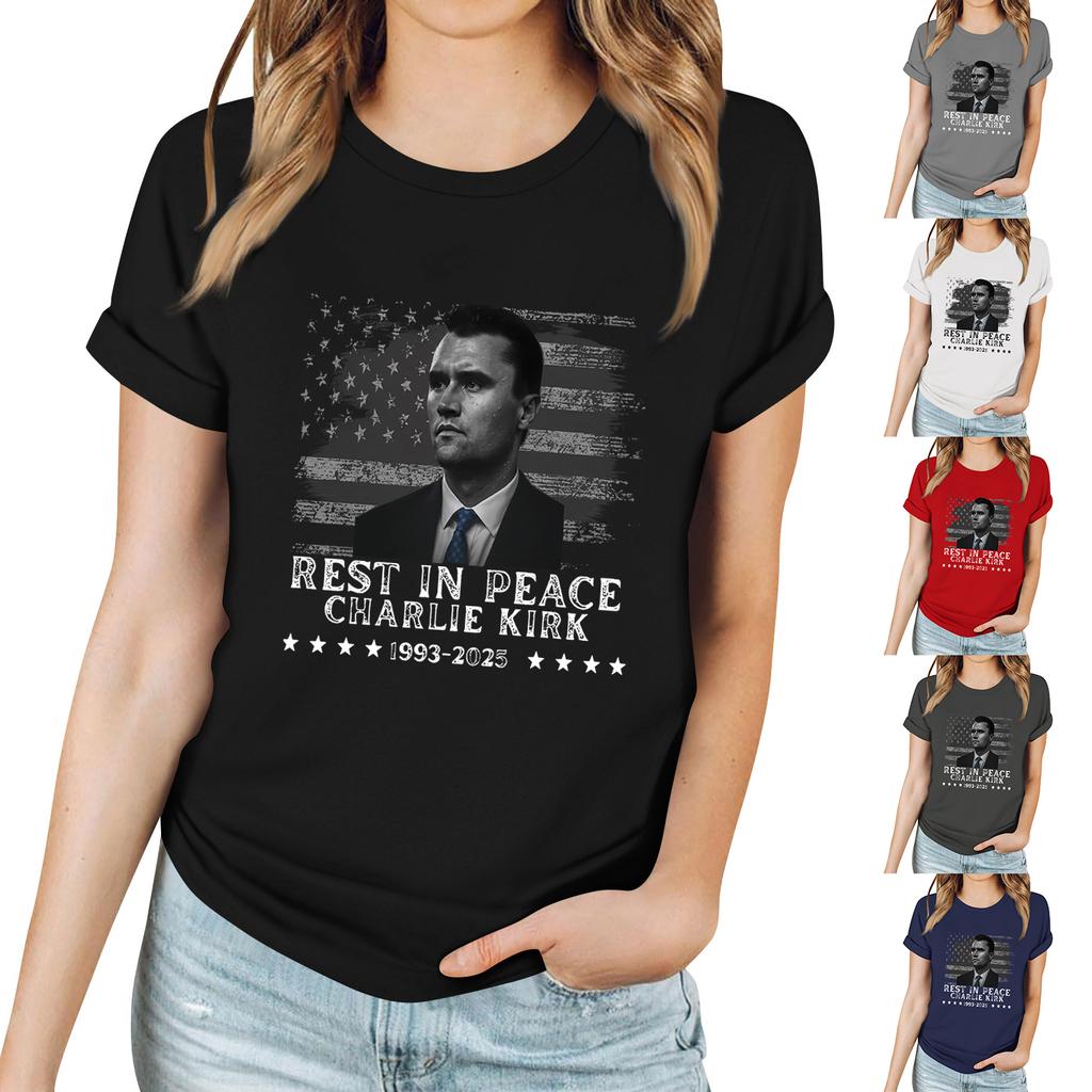 Women's Casual Printed T-Shirt Round Neck Pullover Short Sleeve Top