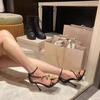 One-word Women with Square Head Sandals 2025 Spring and Summer New Sexy Gold Orchid Satin Open-toed Stiletto High Heels Women
