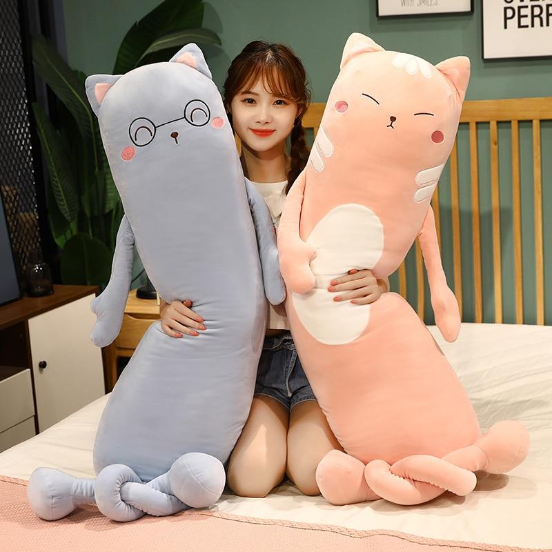 Cartoon Long Cat Sleeping Cushion Pillow Lovely Cat with Legs Plush Toy Stuffed for Children Girls Birthday Gift