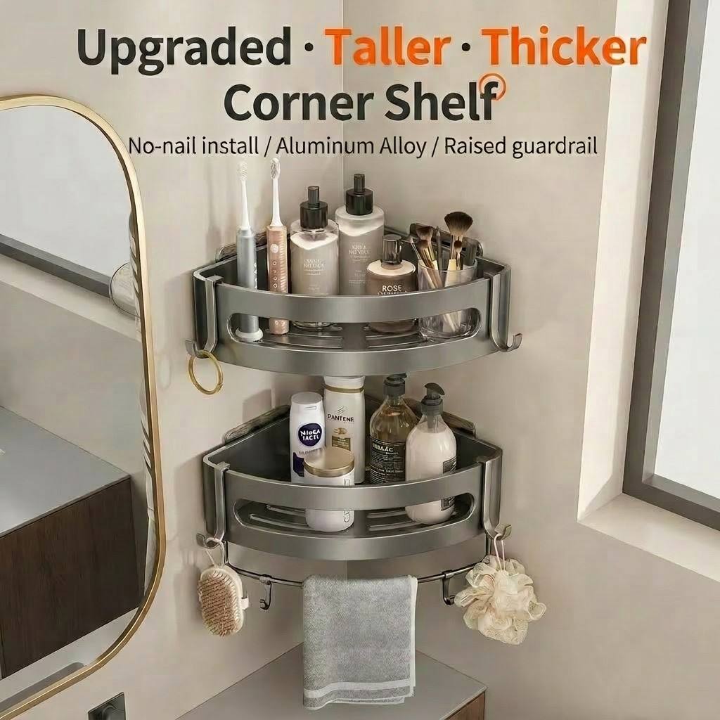 Gunl Gray Bathroom Corner Shelf, No-Drill Shower Caddy, Body Wash Rack for Shower Room and Bathroom Shelf