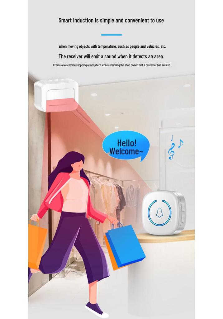 Wireless Doorbell with Anti-theft Infrared Sensor and Welcome Alert Sound