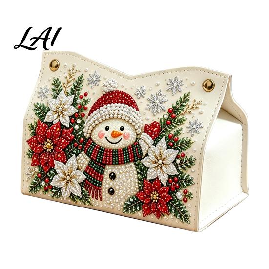 Sparkling Desktop Organizer DIY Christmas Diamond Rhinestone PU Box Art Tissue Leather Napkin Decorative Dispenser Holder Rectangular Storage