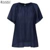 ZANZEA Women Casual Round Neck Solid Color Summer Short Sleeve Blouse