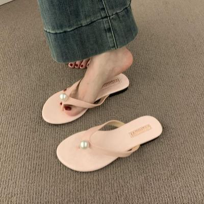 Французские шлепанцы с плоской подошвой, в маленьком ароматном стиле, с жемчужным носком, 2025 новинка, сказочные шлепанцы, женские летние для улицы