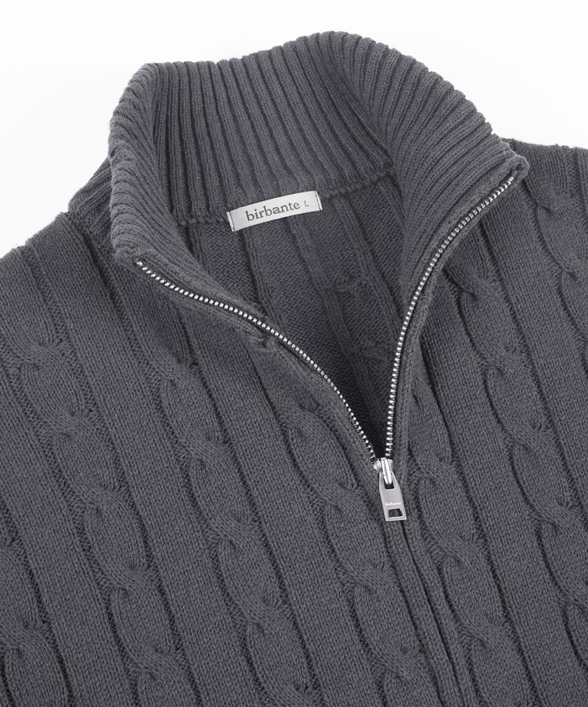 BIRBANTE Washable Cotton Cable Two-Way Knit Zip-Up - Grey