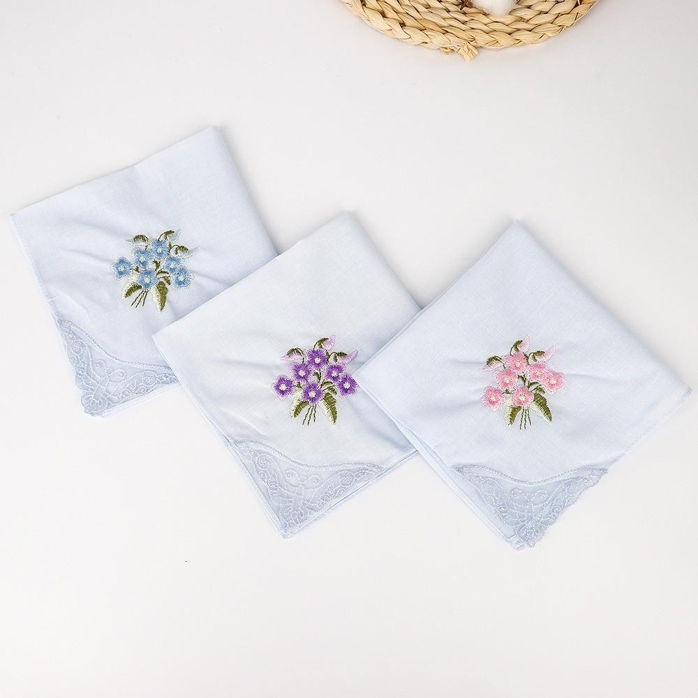Soft Embroidered Floral Cloth Reusable Hankies Fabrics Elegant Lace Flower Hanky  For Women