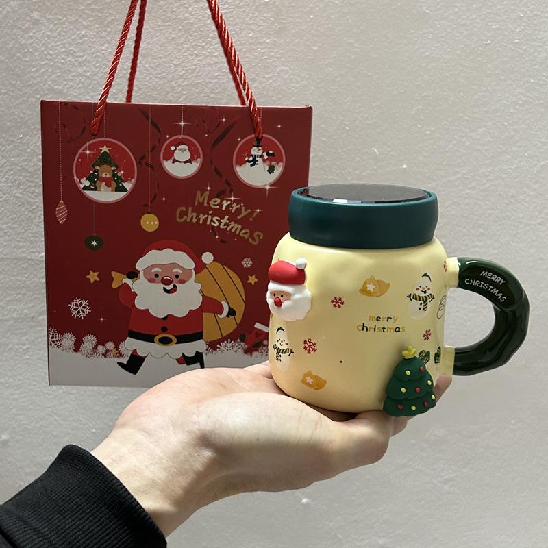 Diy Magnetic Christmas Mug With Lid Spoon Cute Ceramic Water Cup Girls High Value Cartoon Office Couple
