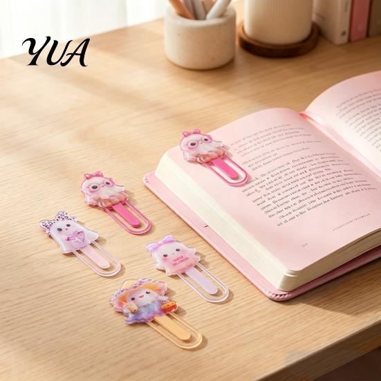 Cartoon Book Clips for Students Halloween Cute Acrylic Bookmark, Durable Page Marker, Colorful Holders Elastic Clip Design Stationery School