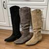 Мода винтажные женские западные сапоги до колена модные плиссированные длинные ботильоны лаконичные квадратные низкие каблуки обувь