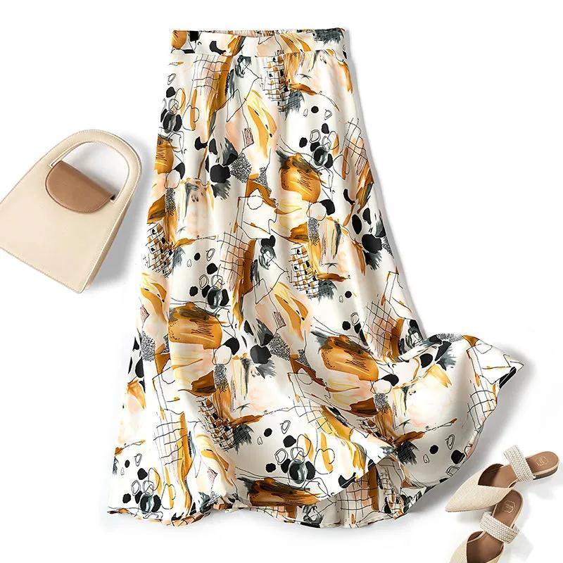 Весенне-летняя женская юбка трапециевидной формы с высокой талией и цветами, юбка средней длины, женская юбка размера плюс