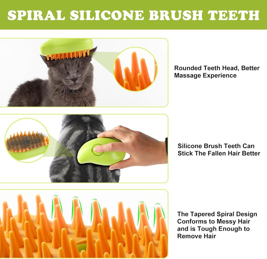 3-in-1 Small Style Silicone Pet Steamy Brush for Cats Dogs Water Spritz Defur Comb Hair Removal Box Packed Pet Grooming Tool