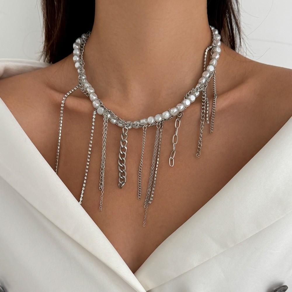Jewelry Accessories Imitation Pearl Choker Necklace Stacking Tassel Pendant Women Wrap Necklaces