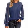 Women S Long Sleeve Lace Blouse Solid Color Loose Fit Casual Top
